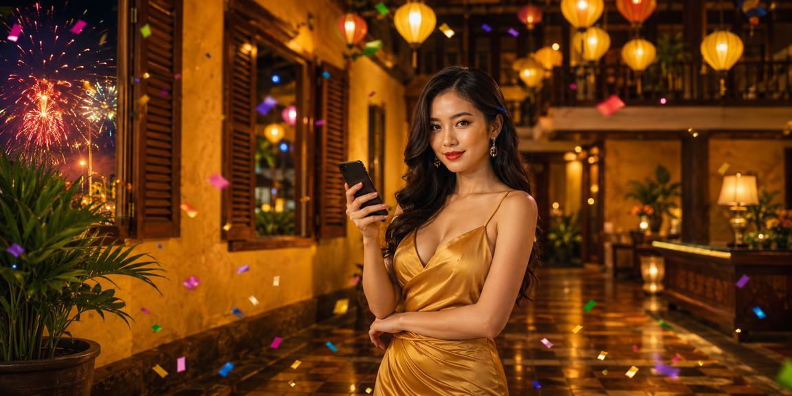 Người dùng cầm điện thoại tại chợ đêm Hội An khi chuẩn bị đăng ký tài khoản giải trí